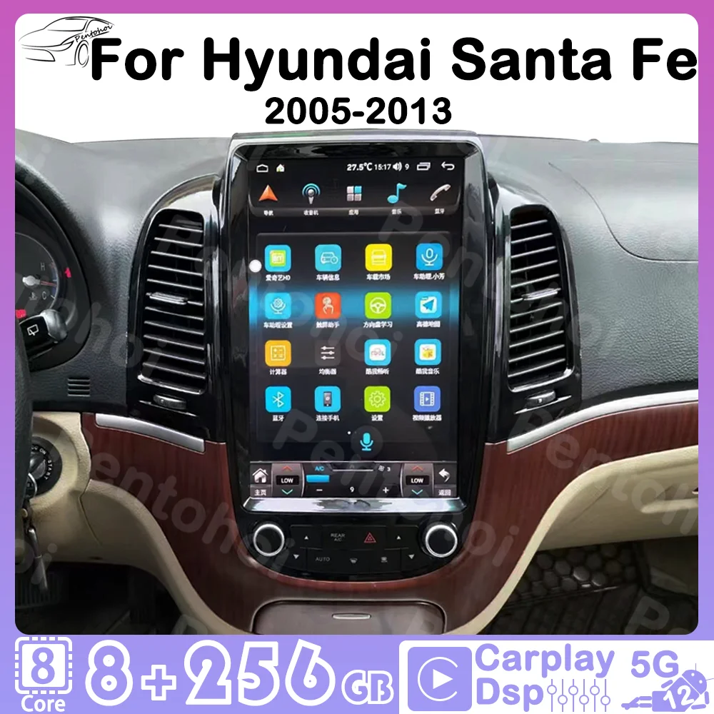 

Pentohoi Car Radio For Hyundai Santa Fe 2005-2013 Tesla Screen Carplay Navigator Multimedia Video Player Auto Android12 5G WIFI
