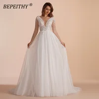 BEPEITHY Customized Scoop Long Sleeves Beading Bodice Wedding Dresses 2023 For Women Bride A Line Floor Length Bridal Party Gown 1