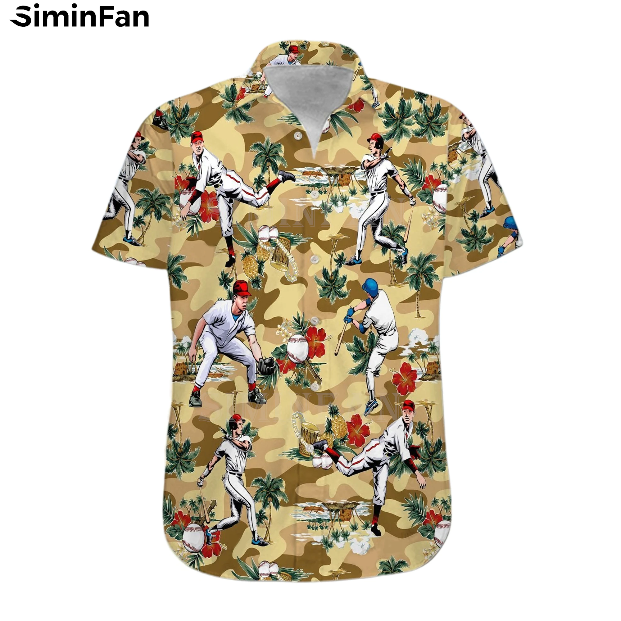 Giocatori Di Baseball 3D Stampato Mens Hawaiian Aloha Camicie Guayabera Luxury Camisa Holiday Summer Beach T-Shirt Manica Corta Tee Top