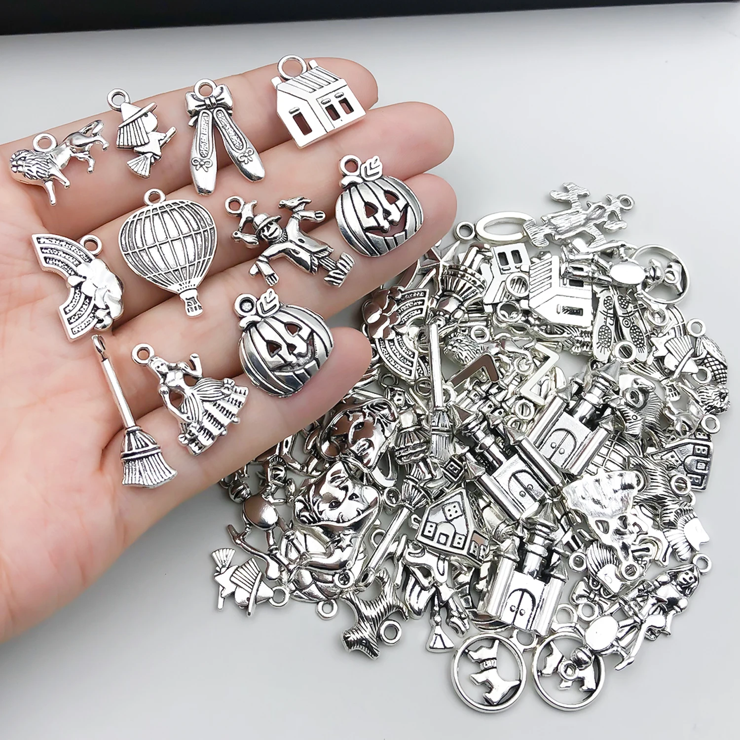 Antique Silver Charm Set | Bohemian Jewelry & Accessories Creation | Wizard of Oz Inspiration | 75 Pieces