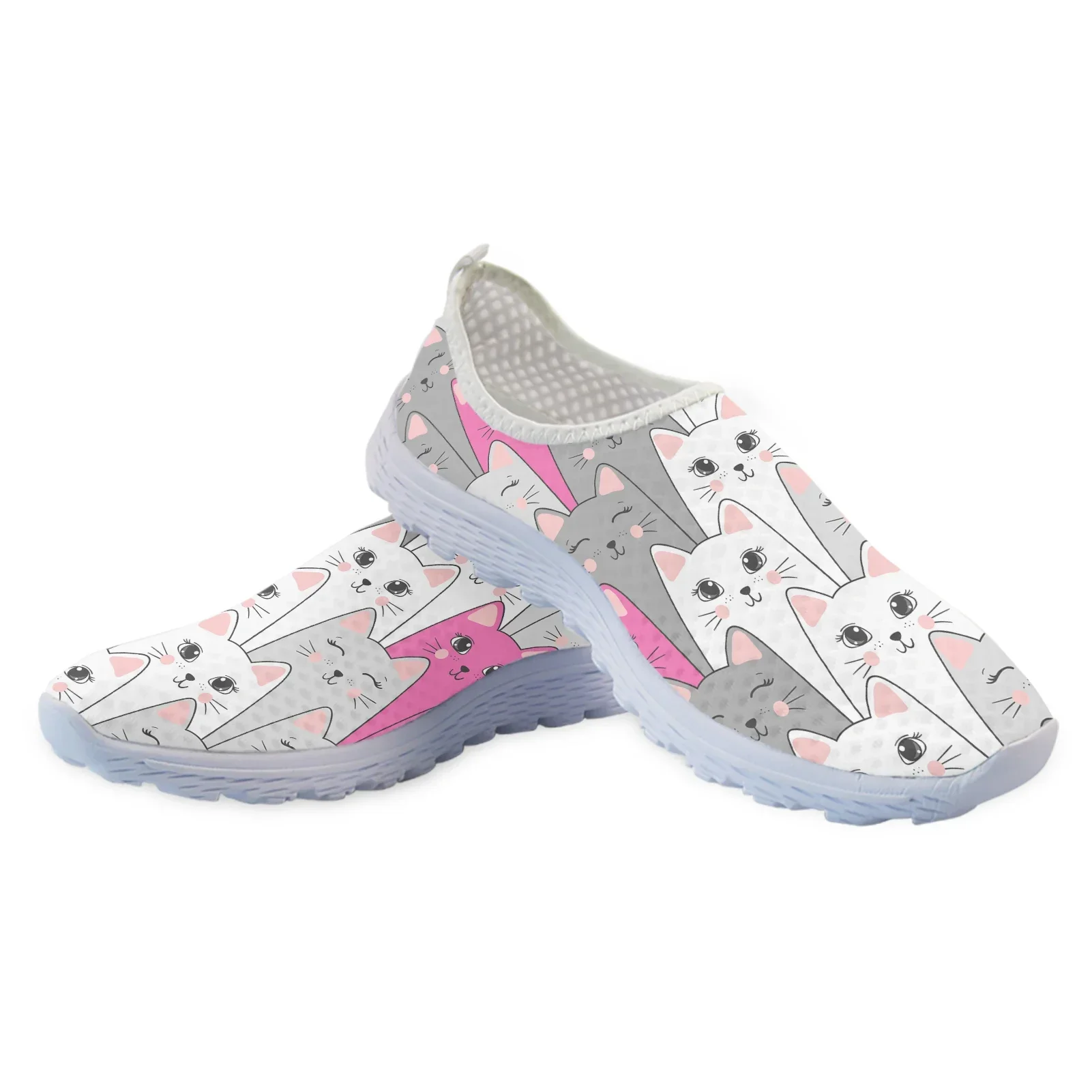 Brand Designs Mesh Shoes For Women Seamless Kawaii Cartoon Cat 3D Printing Lightweight Sneaker Girl Zapatos De Mujer
