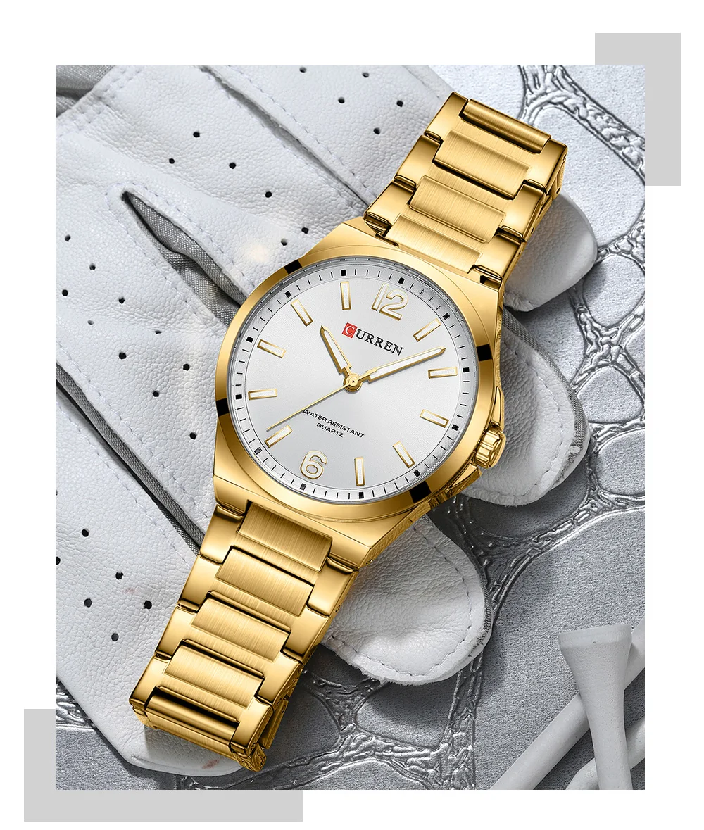 CURREN Minimalist Business Watch for Men Classic Quartz Black Wristwatch with Stainless Steel Band Luminous Hands Waterproof