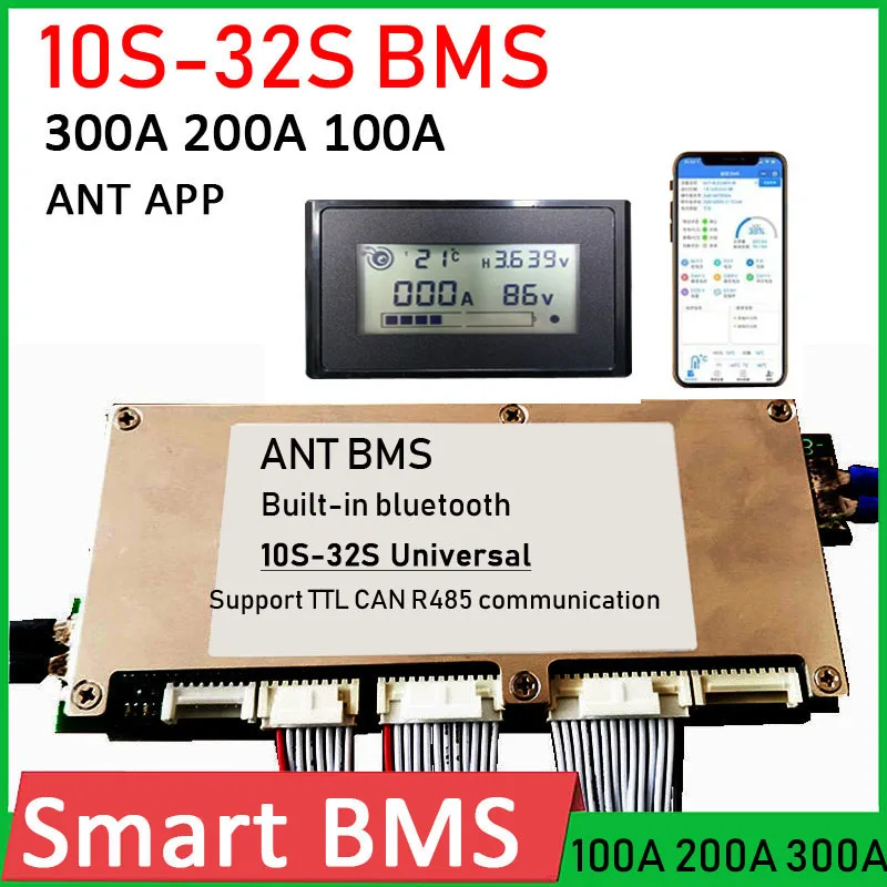 

ANT 8S ~ 32S Bluetooth Smart BMS 300A 200A 100A Lithium Battery Protection Board 14S 16S 20S 48V 60V 72V 84V LTO lifepo4 Li-ion