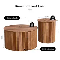 Fluted Round Nesting Coffee Table Set of 2, Mid Century Modern Wood Coffee Tables and End Table Set, Circle Side, Customized 2