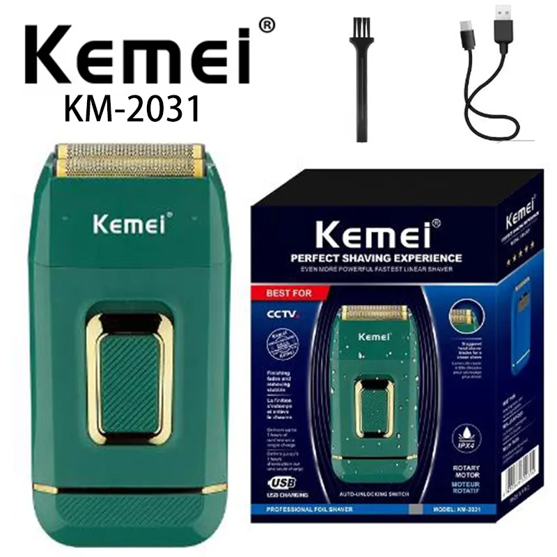 Kemei KM-2031 Stainless Steel Double Mesh Washable Reciprocating USB Charging Smart Anti-pinch Electric Shaver makita charging reciprocating saw brushless djr187 cutting cable steel pipe saber saw only body