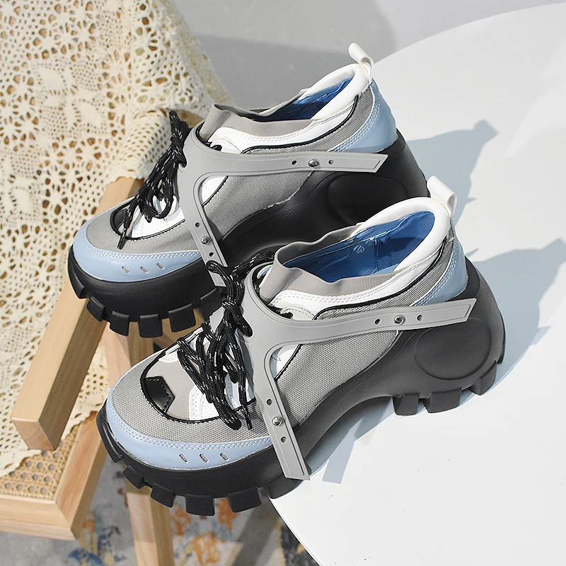 

Dad Shoes Trendy 2022 New round Toe Color-Blocking Muffin Platform Casual Patchwork Punk Mechanical Style Pumps Women