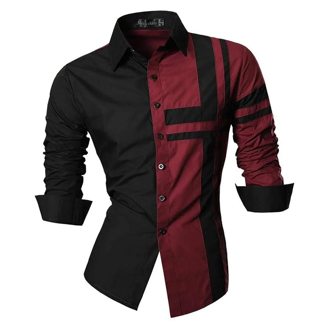 Retro Men's Red Cross Pattern Shirt 3D Simple All-match Printed Long-sleeved Shirt Men's Casual Fashion Hip-hop Neutral Clothing