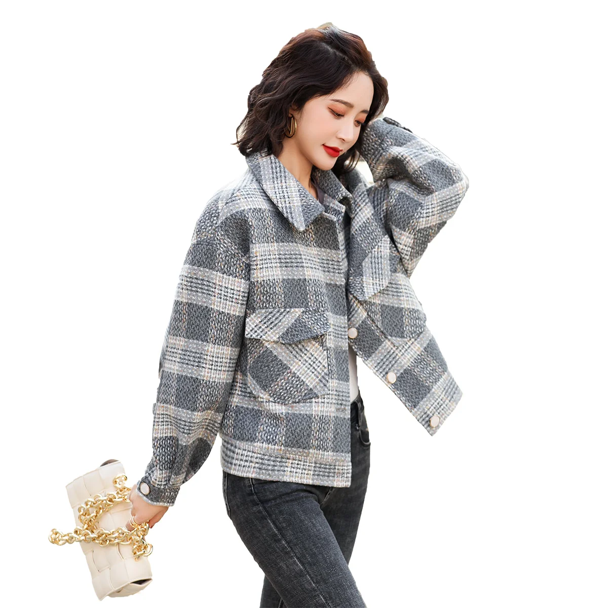

Plaid Wool Coat women's winter 2022 new Korean loose short woolen coat
