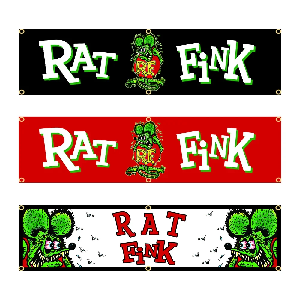 60 X240Cm Rat Fink Banner Flag Racing Show Motoring Workshop Flag Poliestere Stampato Garage O Arazzo Decorazione Esterna