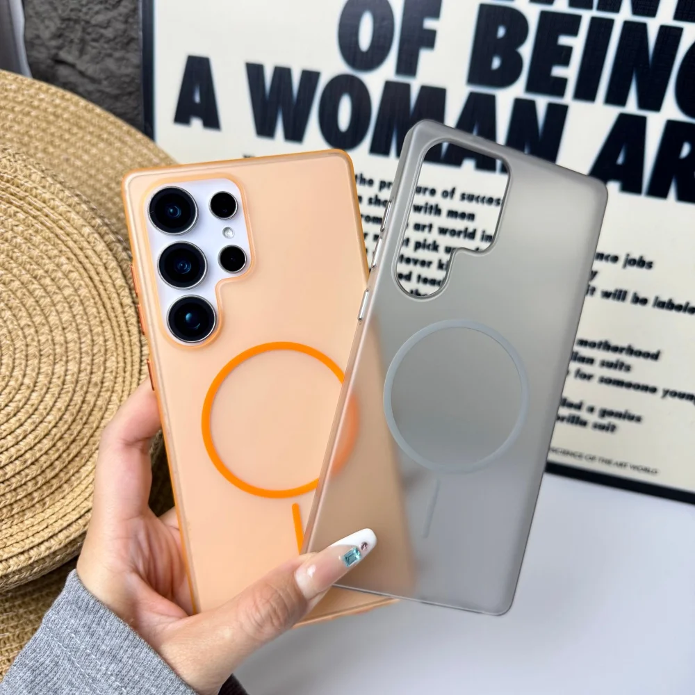 Translucent Matte Magnetic Shockproof Phone Case with Wireless Charging Compatibility