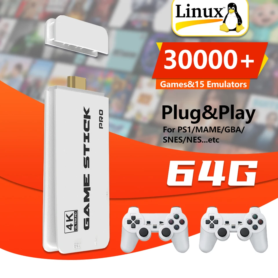 30000개 이상의 게임 및 PS1/MAME/NES/SNES/NEO GEO/GBA용 15개 에뮬레이터가 포함된 M15 레트로 비디오 게임  콘솔 Linux OS가 포함된 휴대용 게임 스틱