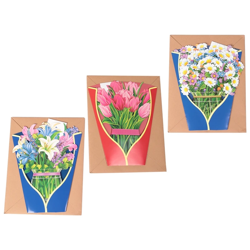 

-Открытки, букет вечных цветов в натуральную величину, 3D выдвижные поздравительные открытки с визитницей и конвертом