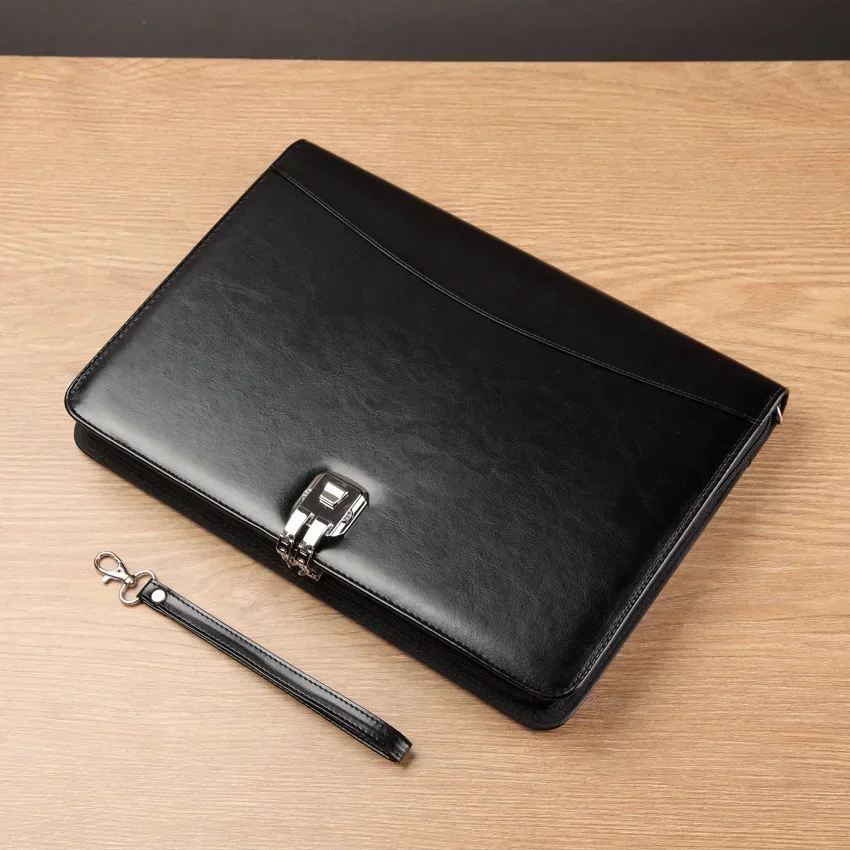 

Bag Padfolio Zipper 1321 Calculator Document Portfolio Folder Manager Leather With Business PU File Senior Password Clip Lock