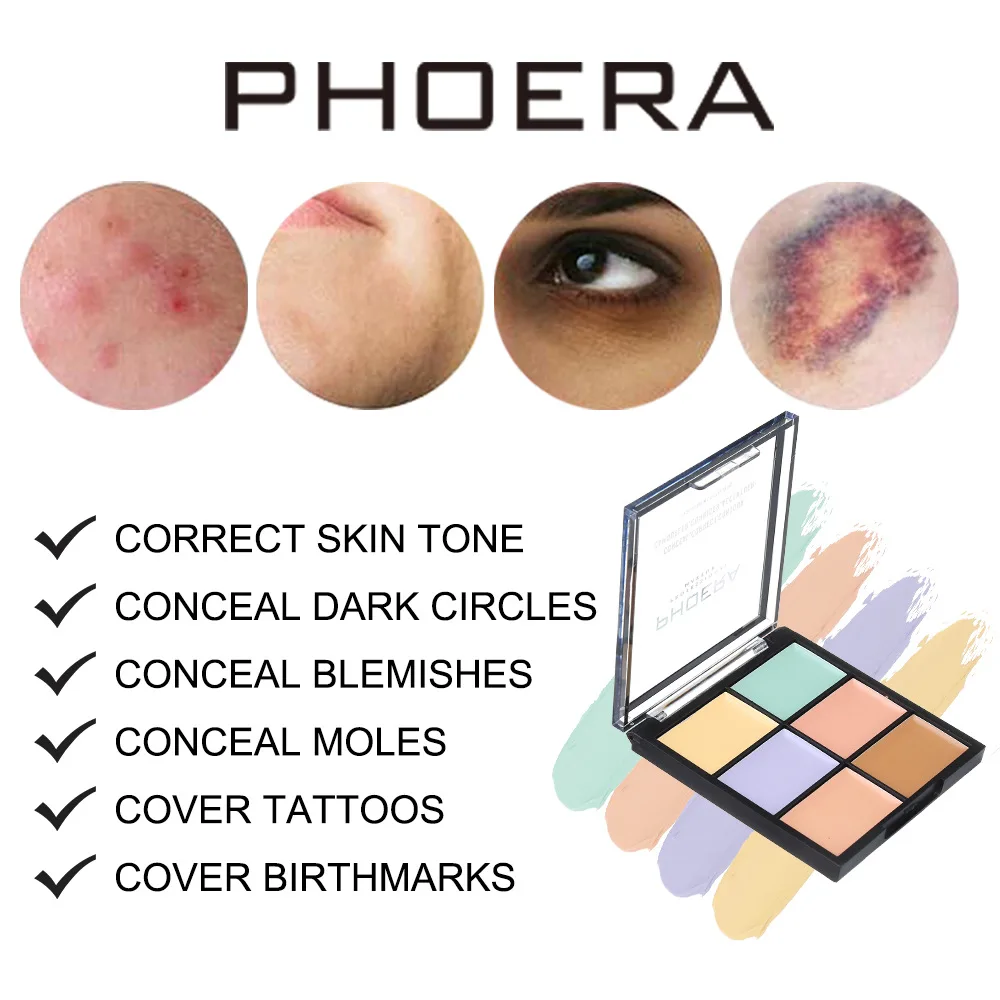 Makeup Concealer Face Concealer Concealer Palette PHOERA 6-Color Classic Concealer Palette Cream Texture Moisturizing Full Coverage Acne Spot Invisible Pore Concealer Face Makeup