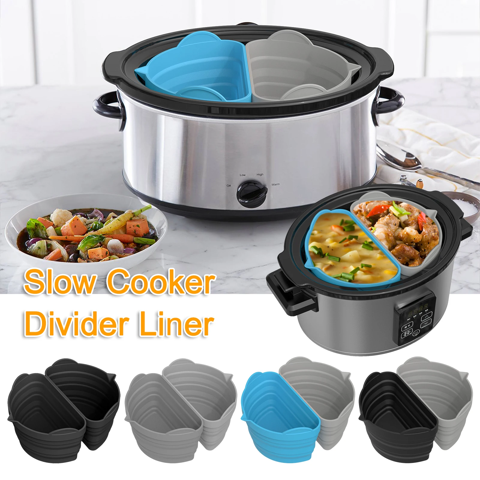 Slow Cooker Divider Liner Reusable Leakproof Silicone Crockpot Divider  Dishwasher Safe Cooking Liner For 6-7 Quart Pot - AliExpress