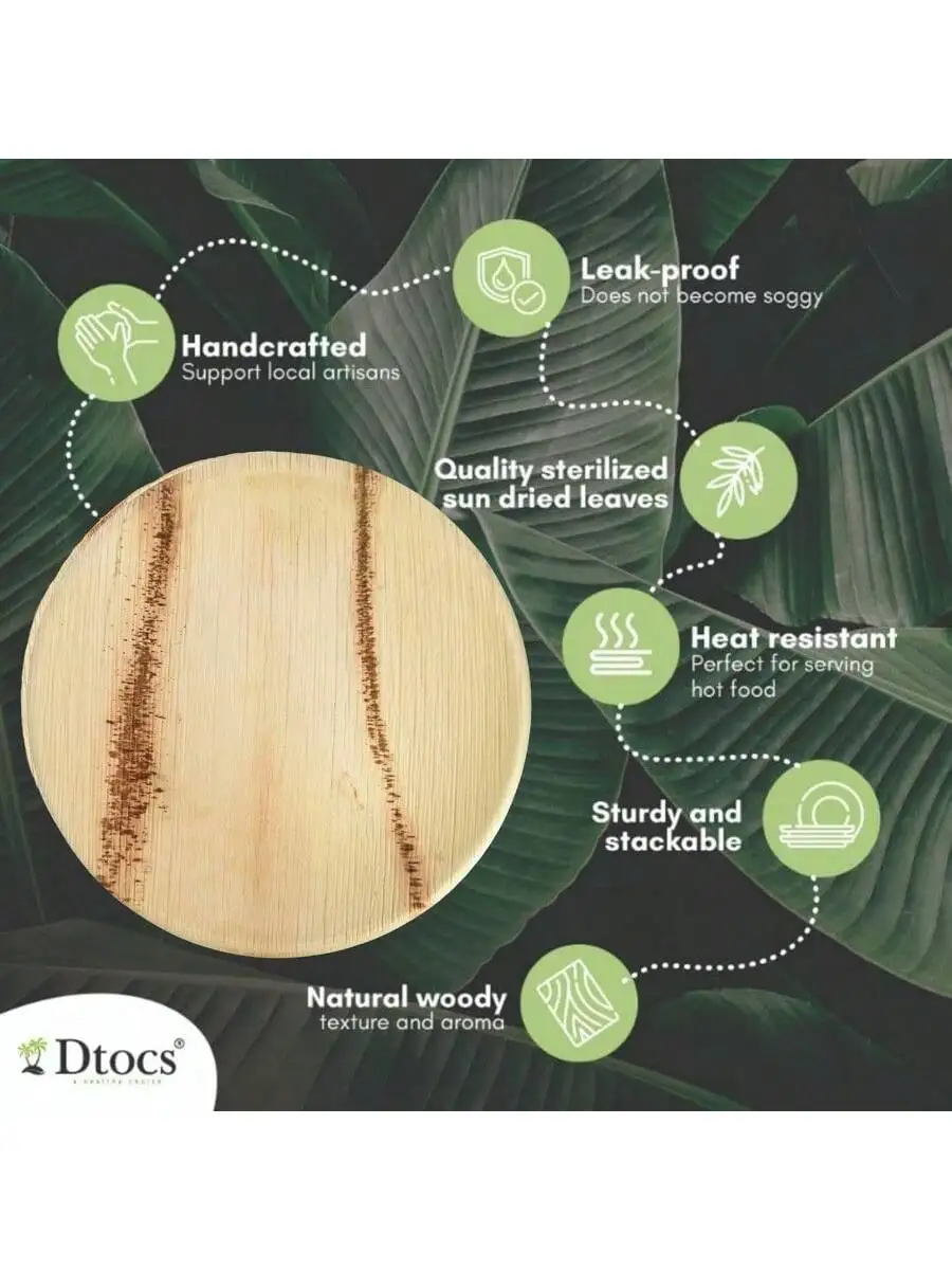 Dtocs Bamboo Plate Disposable Like 10 Inch Round Palm Leaf Plate 100 Elegant Sturdy Compostable Dinner Dinnerwar