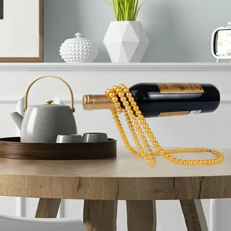 Creative Floating Wine Holder Pearl Necklace Rack Champagne Wine Bottle Suspended Holder Cabinet Ornaments Bar Crafts