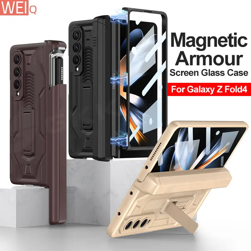 

Магнитный экран, стеклянная рамка, Жесткий Чехол для Samsung Galaxy Z Fold4, чехол, все включено, держатель для ручки Galaxy Z Fold4 Capa ZFOLD4
