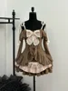 Sweet Kawaii 2 Piece Sets Women Japanese Y2k Brown Retro Tops + Chic Mini Cake Skirt Female Princess Elegant Outfits Spring 2025 1