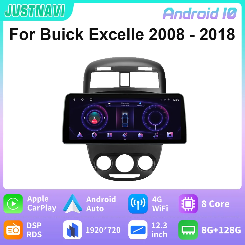 

JUSTNAVI 12.3inch 4G LTE Android 10 Car Multimedia GPS Radio Stereo Player For Buick Excelle 2008 - 2018 8core 8+128G Carplay BT
