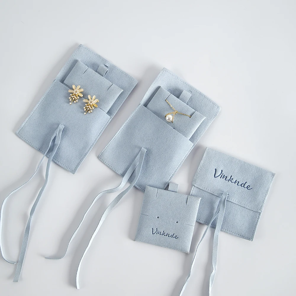 Personalized Packaging Bags Custom Logo Small Microfiber Fabric Gift Storage Jewelry Pouch with Card for Rings Necklaces Earring