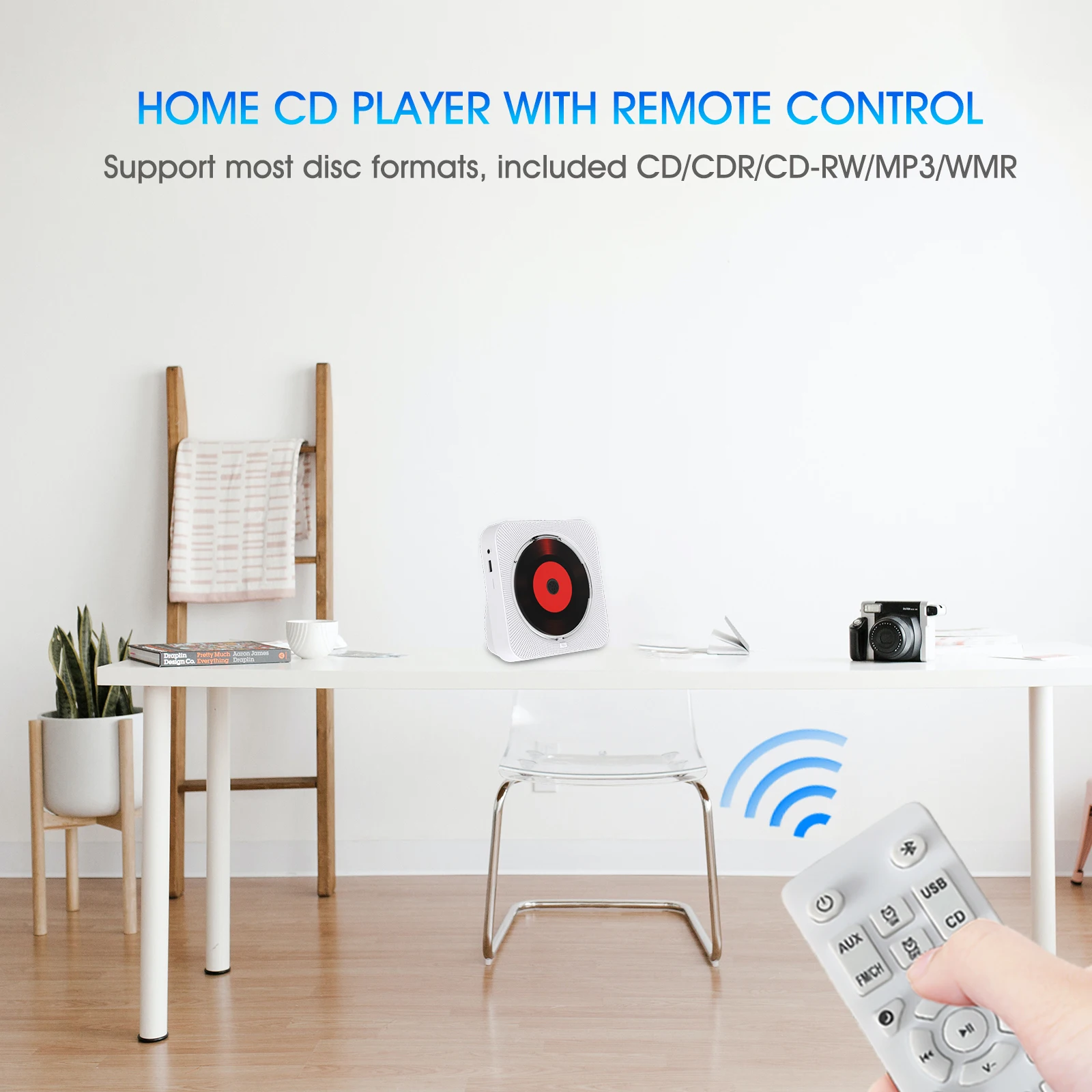 Desktop Vertical CD Player with Speakers HiFi, Portable CD Players for Home, Kpop Player Bluetooth, IR Remote Control, LED Sc