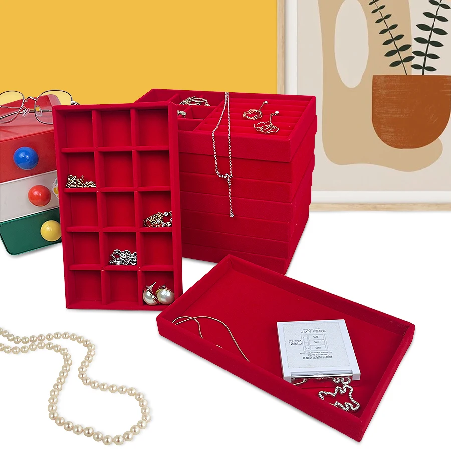Flocking Jewelry Box Tray Velvet Organizer | Elegant Red Jewelry Packaging Display Box ... - SKU FJPT1303 - UGI Packaging