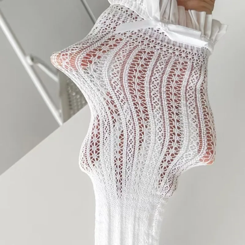 Lolita Lace Silk Knee-High Socks Fishnet Hollow-out Floral Crochet Bowknot Ruffle Trim Design Stockings Parent Child Socks sports socks kids socks cotton knee socks knee length socks