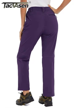 TACVASEN Women's Softshell Fleece Lining Pants Hiking Trekking Mountain Pants Cargo Work Ski Snowboard Trousers Zipper Pockets 2