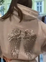 Women's Shinny Sequin Angel Wings Hooded Jacket Pant Long Sleeve Loose Casual Hooded Pullover 2025 New Lady Y2K Autumn Outwears - Image 4