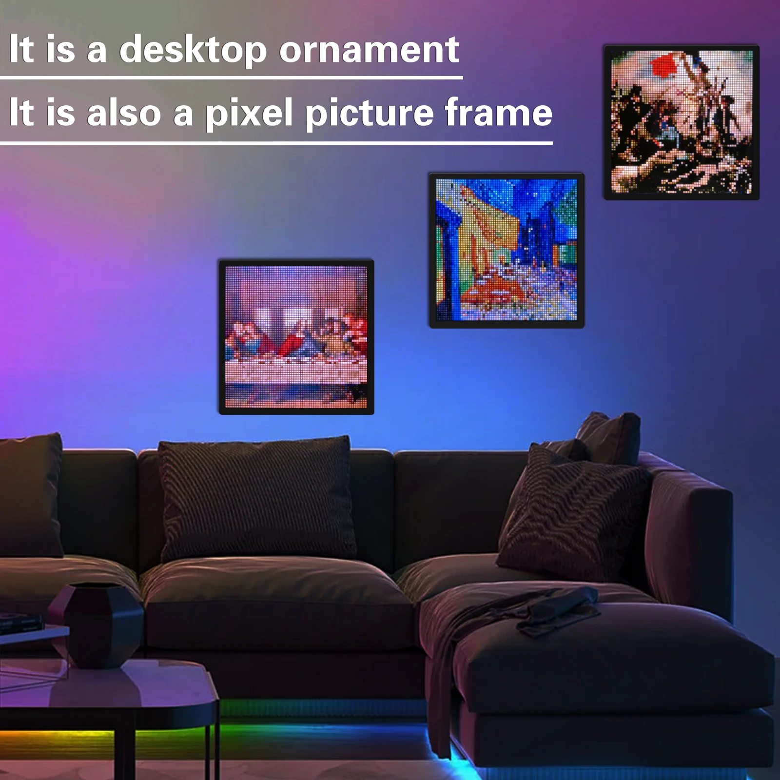 LED Pixel Display 64x64 RGB LED Matrix Panel Programmable Pixel Art Display with Bluetooth APP Control Creative Pixel Screen 3