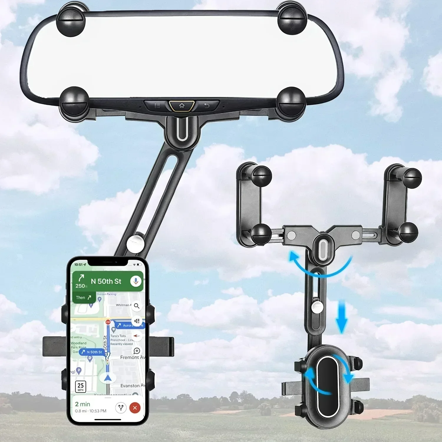 Auto 360 ° Supporto per telefono e GPS, supporto telescopico regolabile e girevole, compatibile con tutti i telefoni, strumento di supporto per la navigazione. - immagine 2