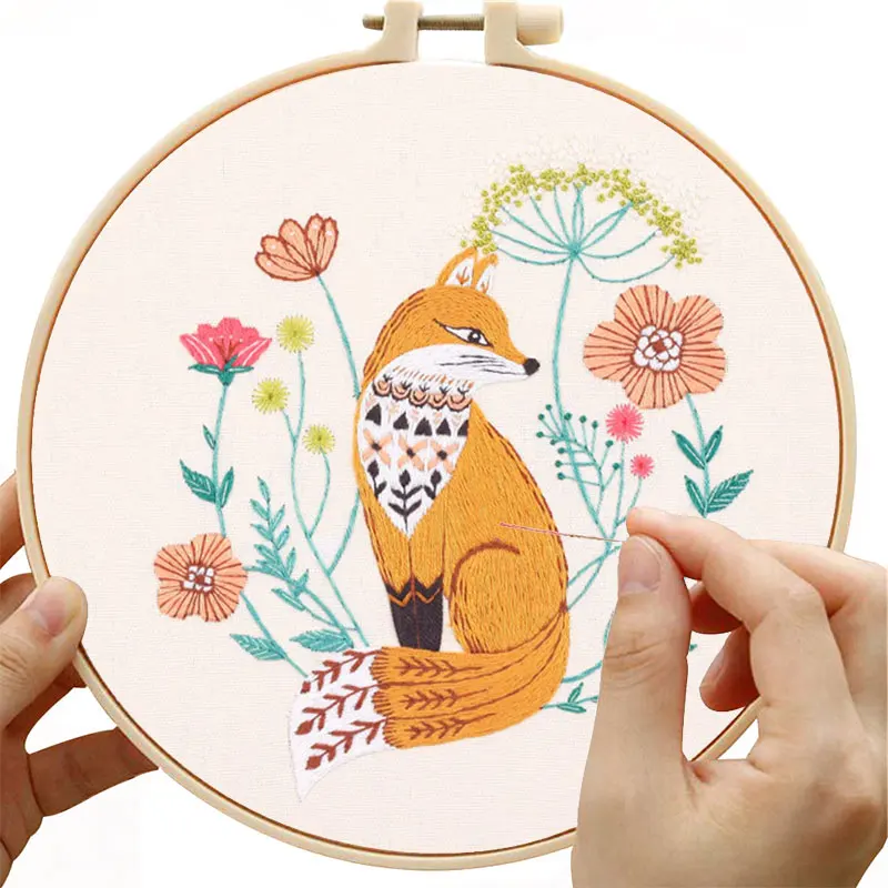 Motif de point de croix rose et papillon | Tableau de broderie florale