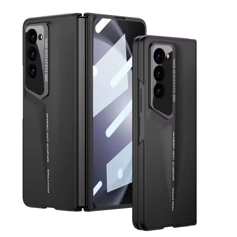Frosted Hard PC Folding Phone Case with Glass Screen Protector - Fashion Sport Car Design