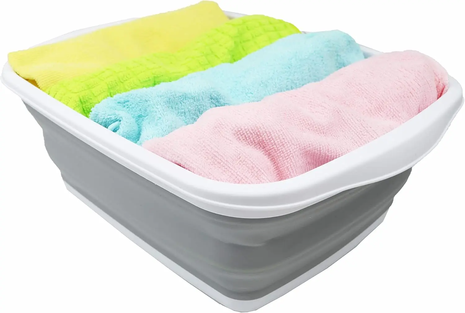 10L (2.6 Gallons) Collapsible Tub - Foldable Dish Tub - Portable Washing Basin - Space Saving Plastic Washtub (White/Grey, 2)