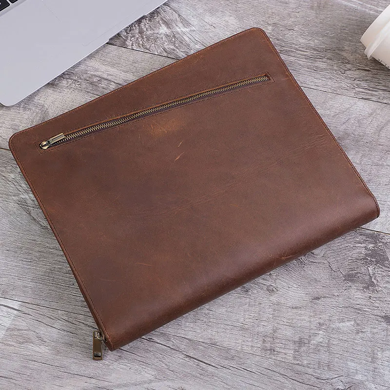 Padfolio with Zipper Genuine Leather Briefcase Portfolio Folder for Ipad Business Card Notebook Organizer File Package leather folder office padfolio