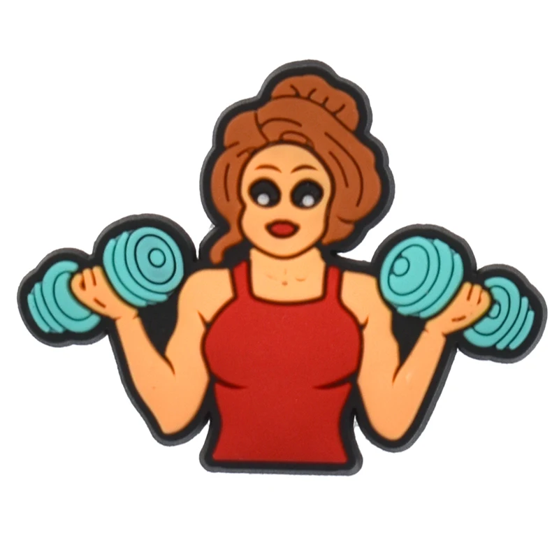 1PCS Cartoon Fitness Series Shoe Charms Dumbbell Lovely Shoe Accessories DIY GYM Fashion Garden Slipper Decor Party Gifts shoe charms,shoe decorations,garden shoe accessories