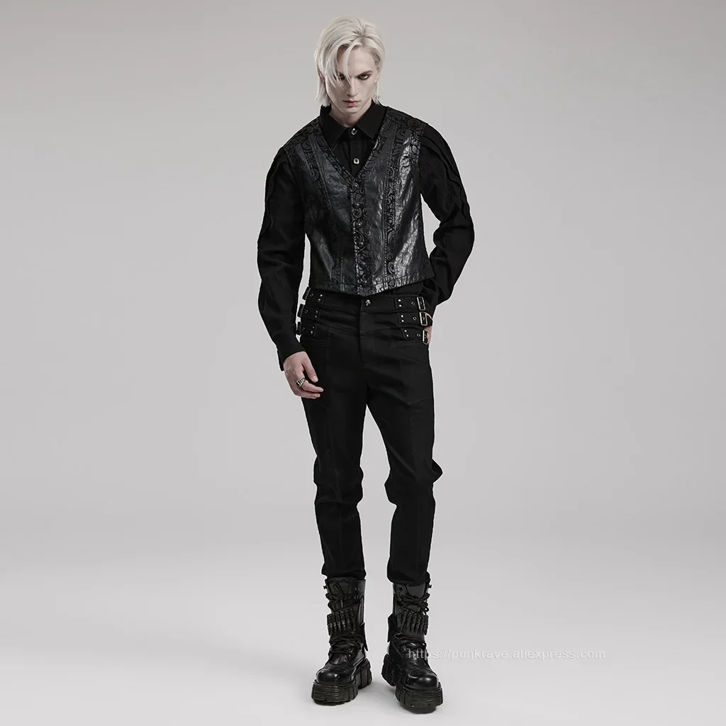 Description Picture 5 of itemPUNK RAVE Men's Gothic V-neck Printed Waistcoat Different Fabrics Are Spliced Exquisite Party Casual Vest Men Tops Autumn/Winter