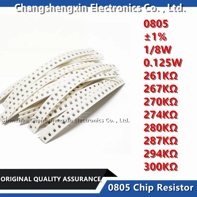 

100PCS 0805 SMT Chip Resistor Tolerance ±1% 1/8W 0.125W Resistance 261KΩ 267KΩ 270KΩ 274KΩ 280KΩ 287KΩ 294KΩ 300KΩ Ohms