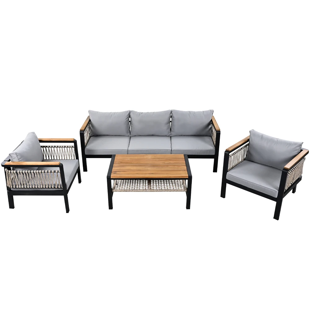 4 Pieces Outdoor Sectional Sofa Set 5-person Patio Seating Group Outdoor Cnversation Set with Cushions and a Coffee Table