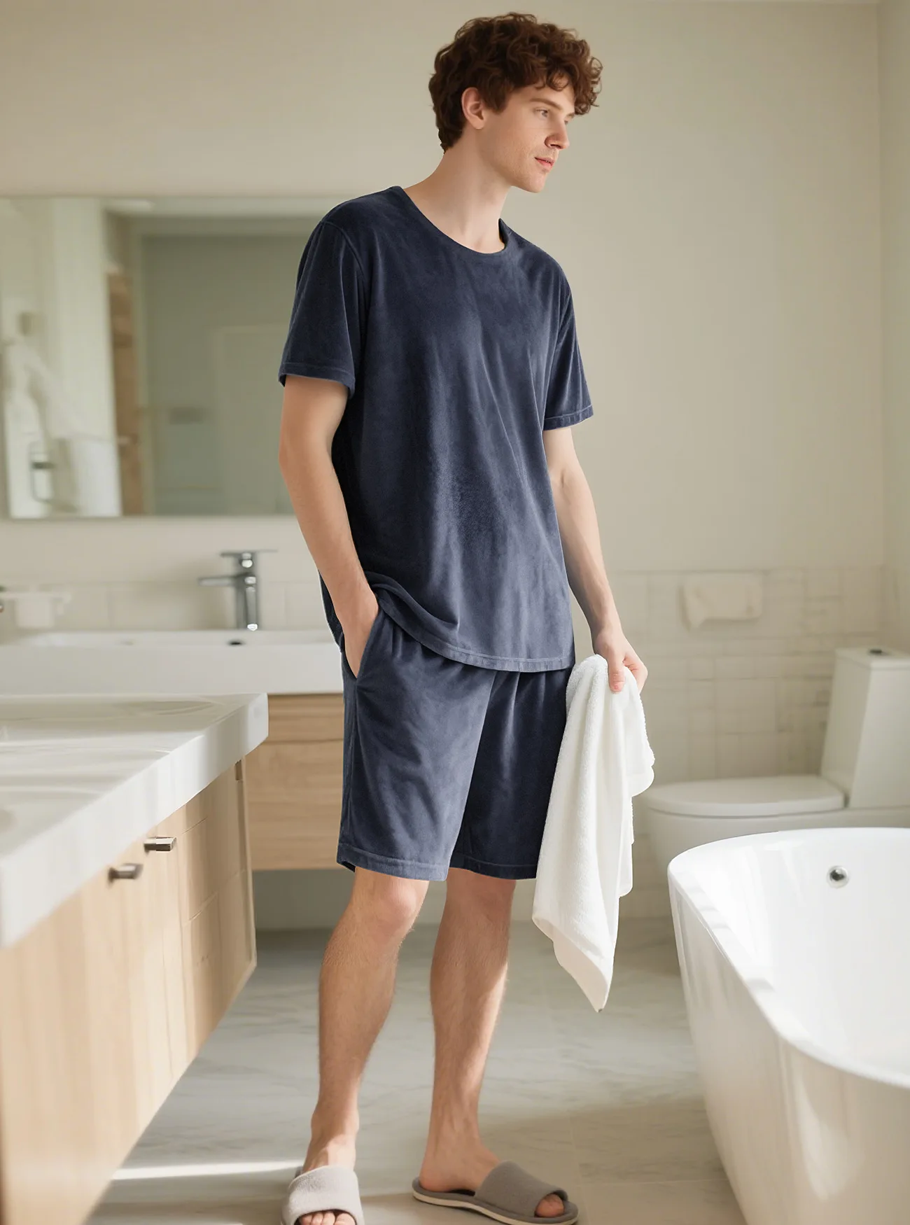 2026 Neues Herren-Set aus Wildleder: Lässiges Sport-T-Shirt mit kurzen Ärmeln und Shorts, einfarbig, Rundhals, Loungewear, Streetwear-Outfits – Detail 8