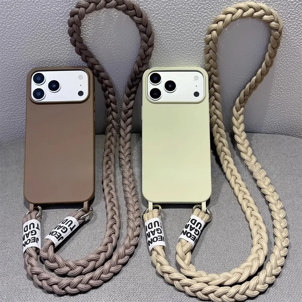 Woven Rope Necklace Strap with Silicone Crossbody Lanyard Case