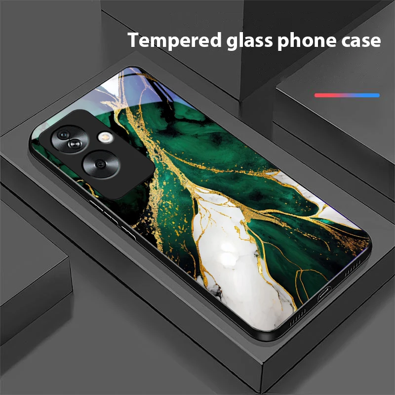 Green Marble Tempered Glass Black Phone Case
