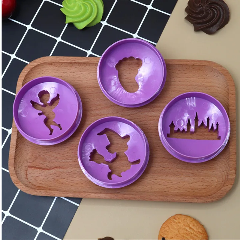 Cookie Cutter Cookie Mould Cookie Printing Mold Pastry Cutter Food Grade Plastic Pastry Molds Set Cookie Cutter Cookie Stamp Molds Super Series Kitchen Accessories 4Pcs