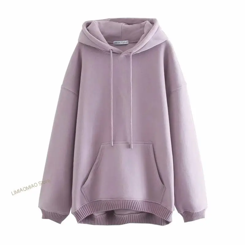 2022 Merodi Casual Long Sleeve Drawstring Hooded Collar Winter Warm Pullover Female Fashion Inside Plush Cotton Hoodies Chic