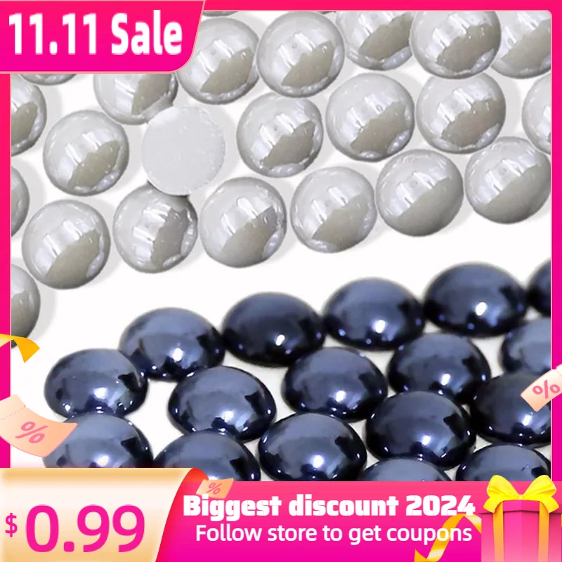 Ceramic Imitation Pearl White Black Mix Sizes 2/3/4/6/8/10mm Non HotFix Half Round Bead Glitters For Nail Art DIY Crafts Garment