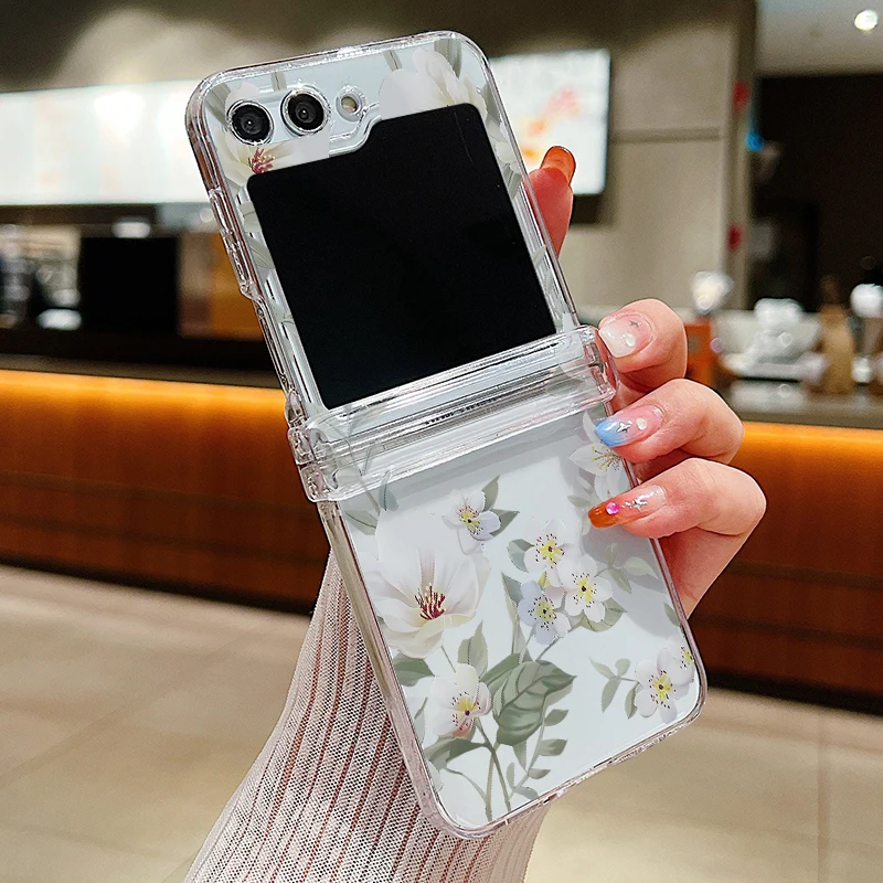 Elegant Floral Transparent Folding Phone Case - Hard Back Cover