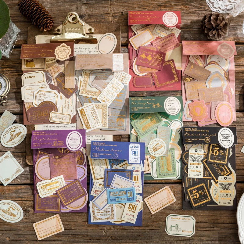 

30 шт., позолоченные наклейки в стиле ретро