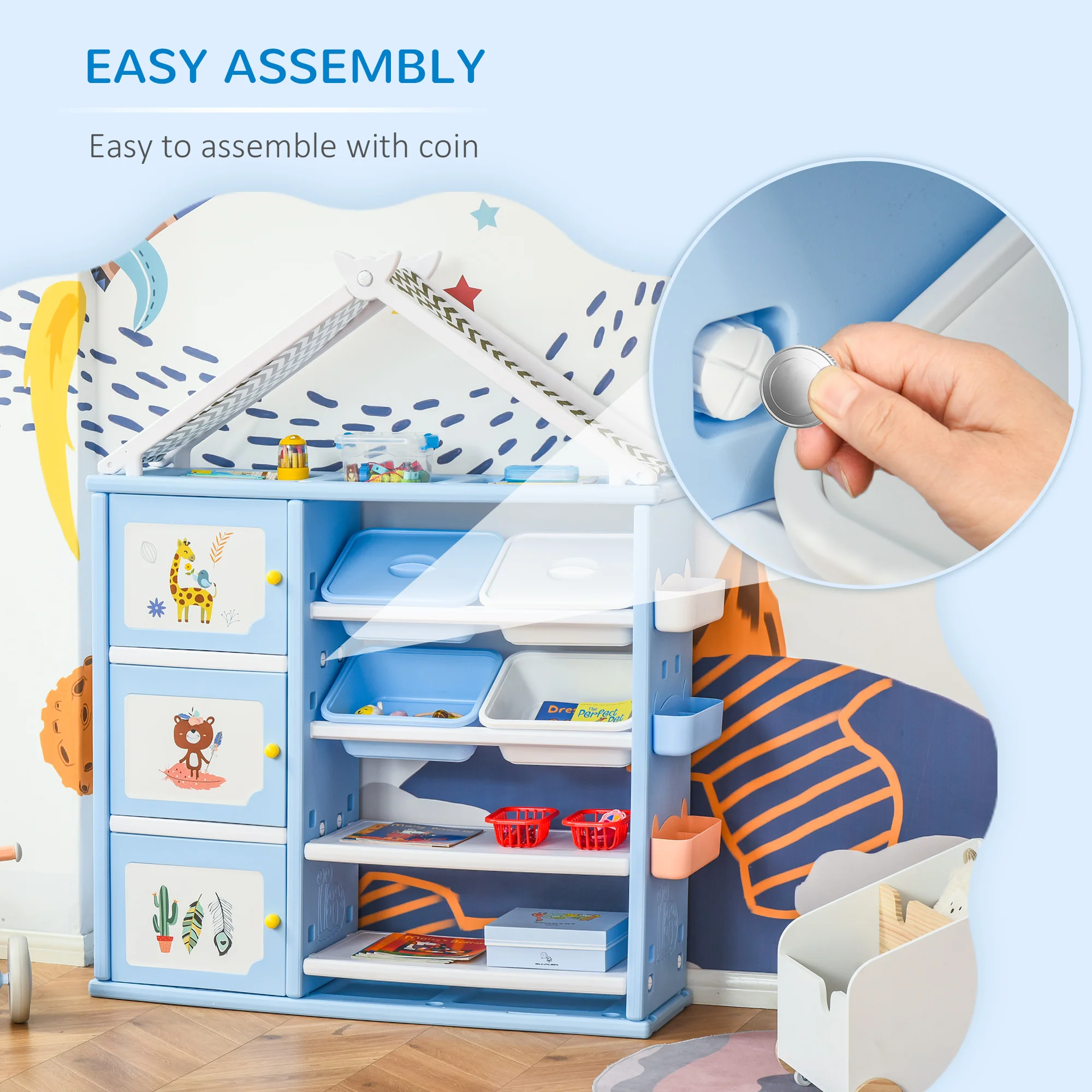 Kids Storage Organizer Shelf with Bins and Cabinets