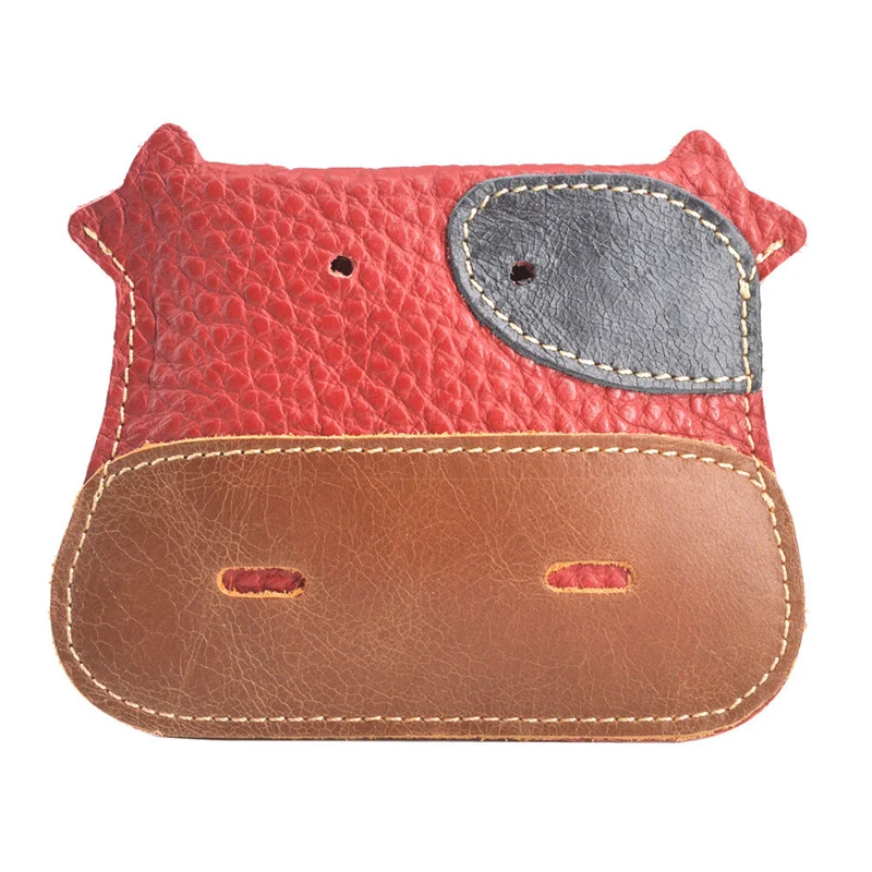 

Retro Handmade Mini Purse For Women Elephant Card Holder 2022 New Leather Kid Cute Cartoon Kawaii Wallet Red Soft Multi-function